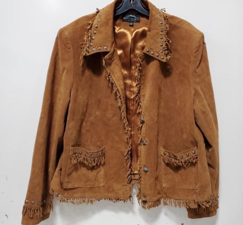MontanaCo L Studded Fringe Genuine Suede Jacket